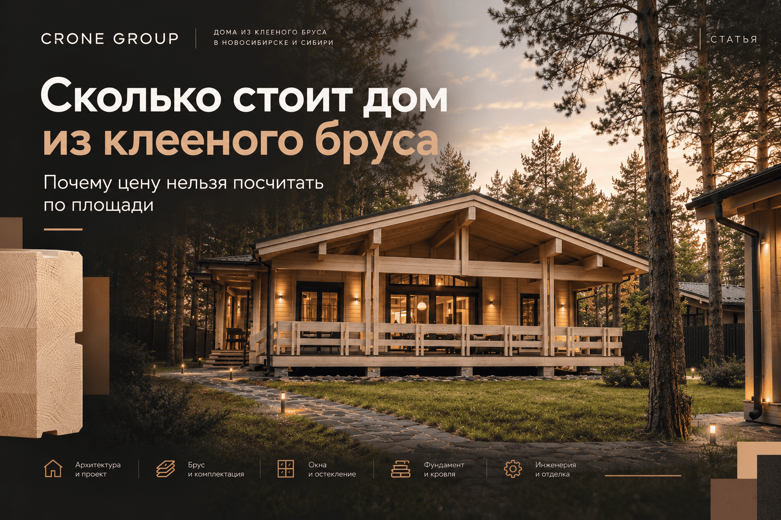Дом из клееного бруса под ключ — проект Крона Групп, Новосибирск